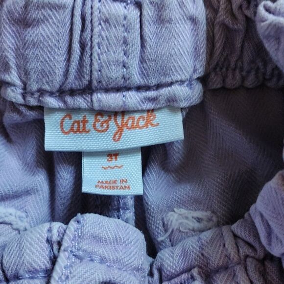 Cat & Jack Shorts 3T Purple Jean Shorts Paperbag Waist Spring Summer Cotton - Picture 5 of 8